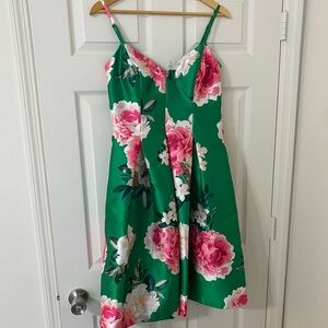 Eliza J Green Dress with Pink and White Floral Design